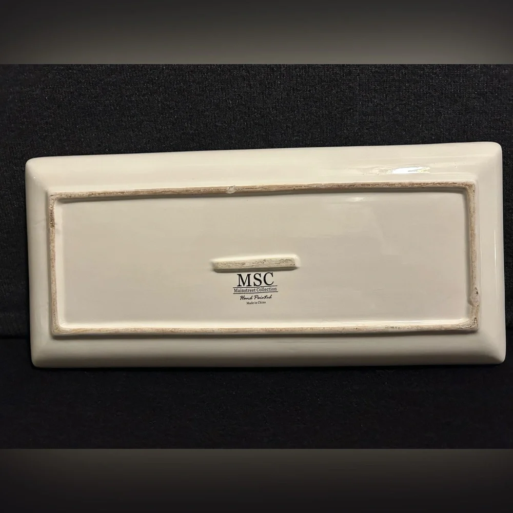 MSC Mainstreet Collection Hand Painted Rectangular Tray Green & Pink